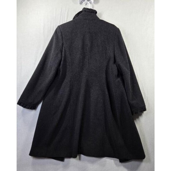 DKNY Coat Womens 12 Black Wool Cashmere Blend Ruffle Collar Long Dressy - Picture 3 of 10